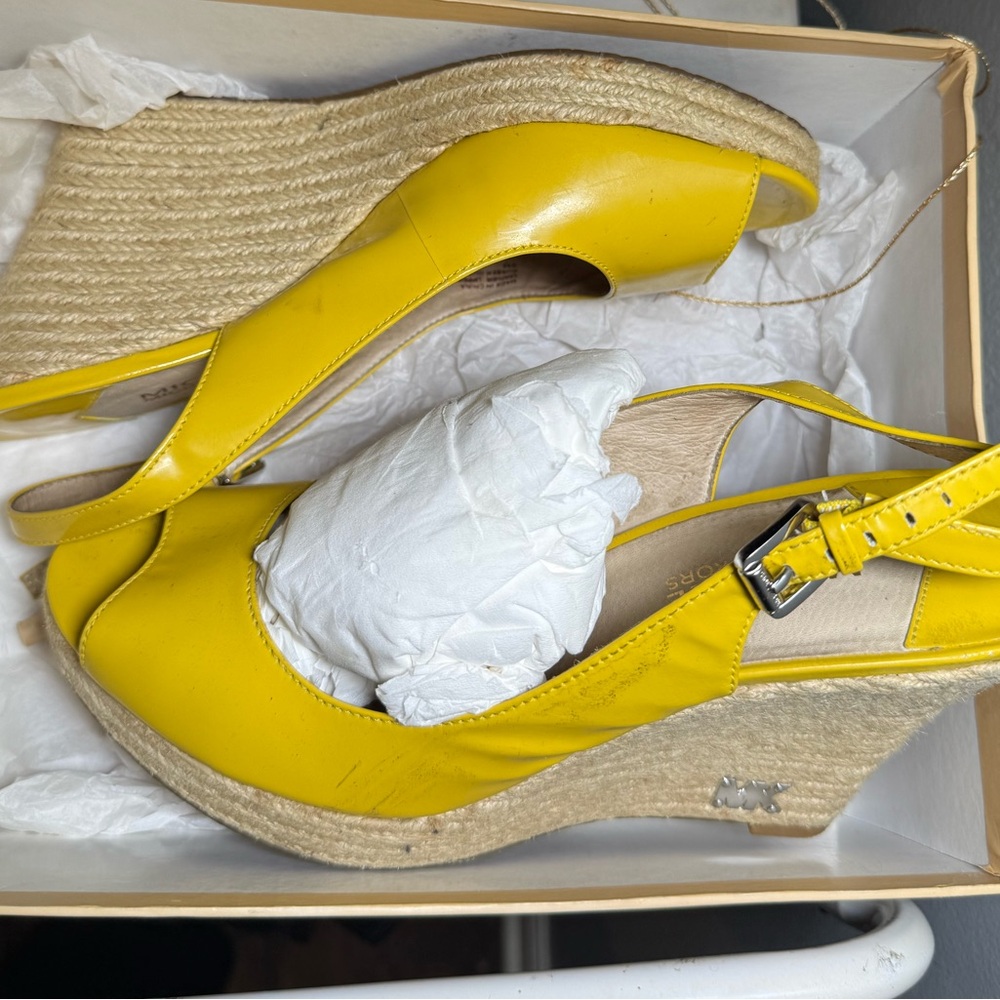 Michael Kors Bright Yellow Leather Espadrille Wedge Sandals